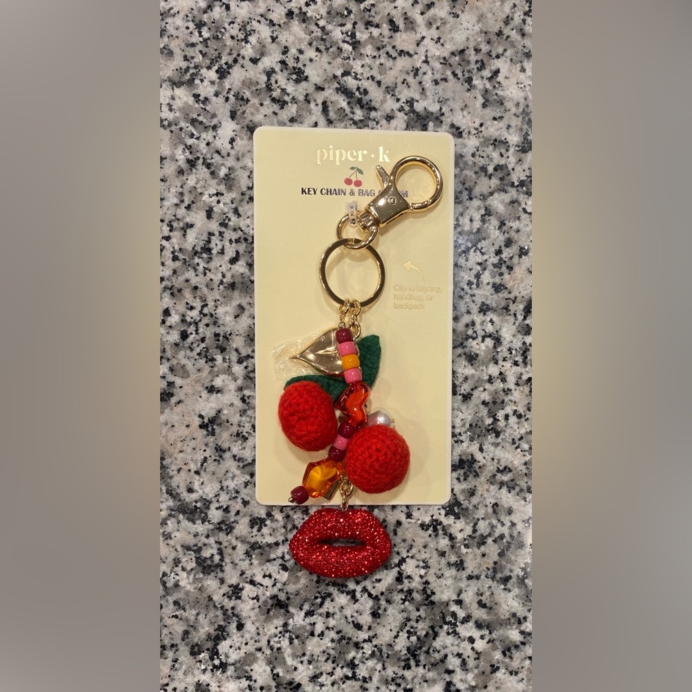 Piper K Hearts Cherries Lips Bag Charm Key Chain